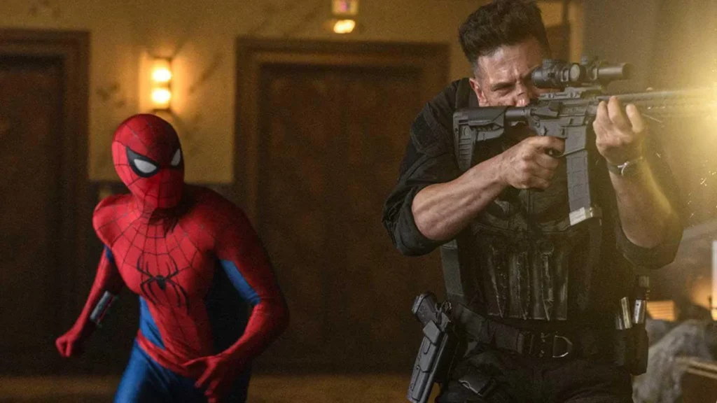 Tom Holland as Peter Parker and Jon Bernthal as Frank Castle in Spider-Man: Brand New Day