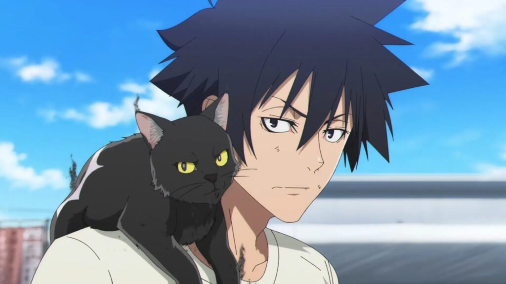 Jiro Azuma and the black cat Rago from Black Torch 