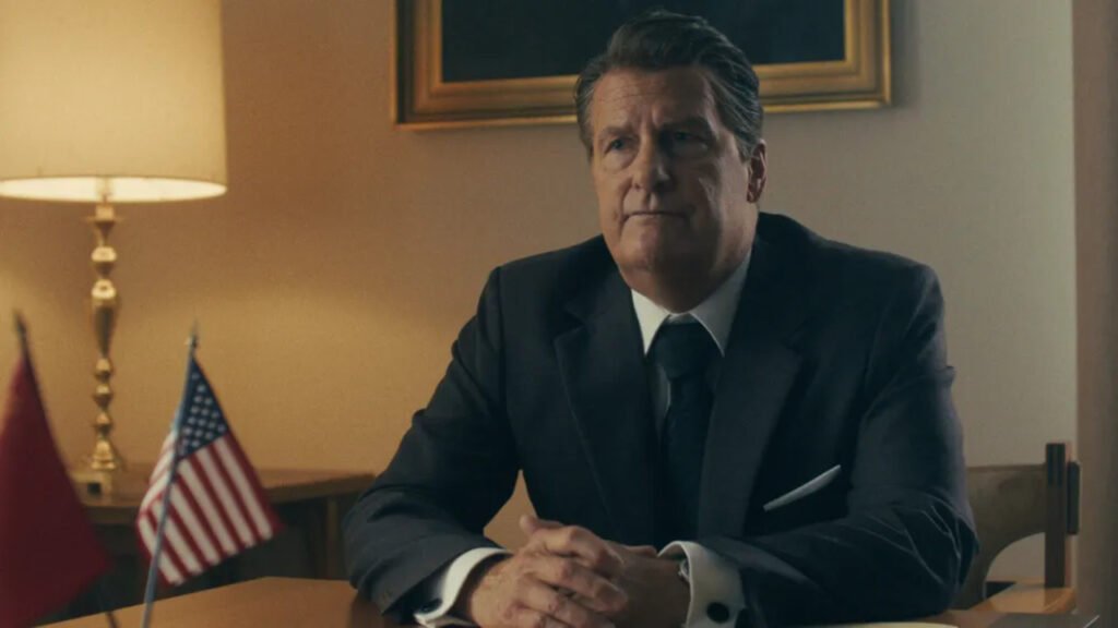 Jeff Daniels portraying U.S. President Ronald Reagan in the historical political drama film The Brink of War.