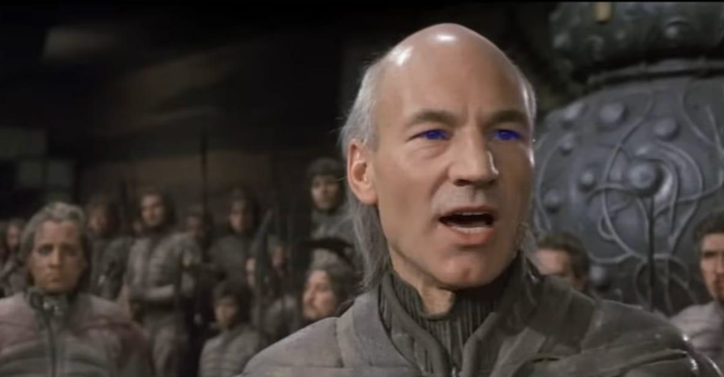 Sir Patrick Stewart appears as Gurney Halleck, the loyal warrior and weapons master of House Atreides, in director David Lynch's 1984 adaptation of Frank Herbert's Dune.