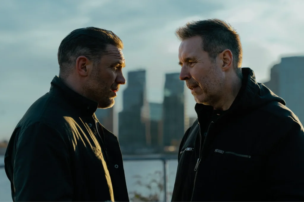 Tom Hardy and  Paddy Considine as Harry and Kevin in MobLand 
