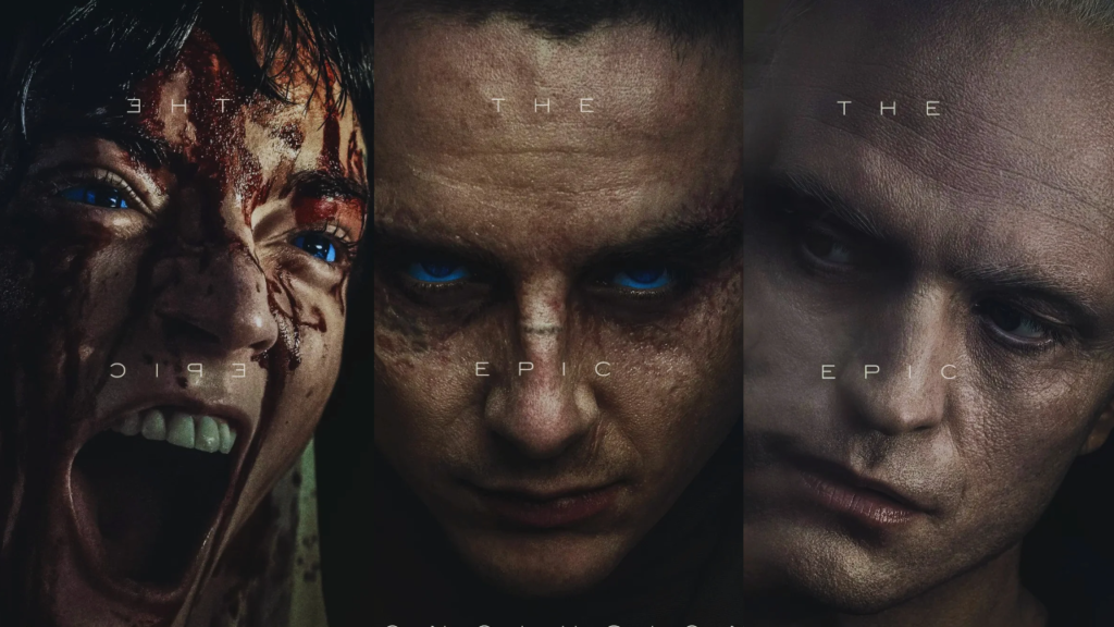Timothée Chalamet as Paul Atreides, Robert Pattinson as Scytale, and Anya Taylor-Joy as Alia Atreides in Dune: Part Three.