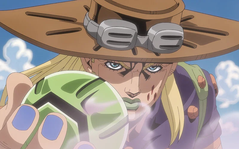 Gyro Zeppeli holding his Steel Ball ready to use the Spin technique in Steel Ball Run