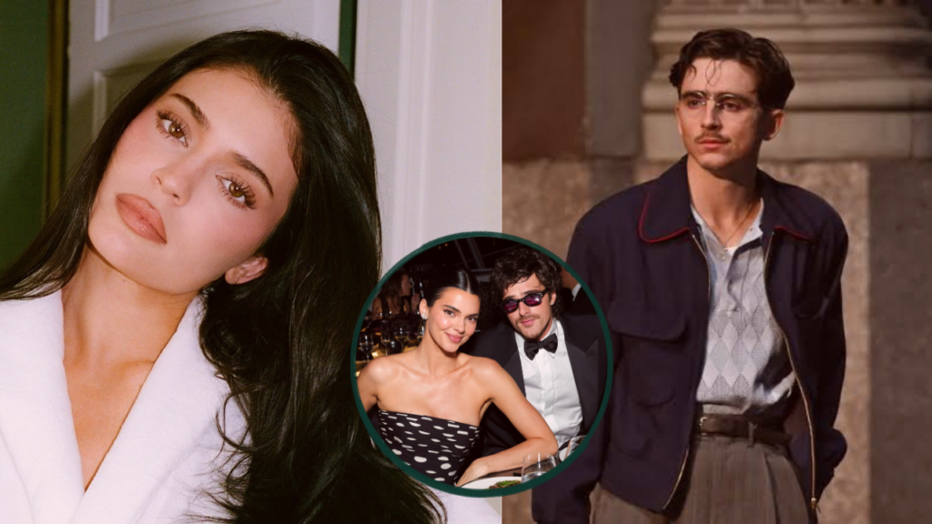 Kylie Jenner (Image: Instagram), Kendall Jenner and Jacob Elordi (Image: Vanity Fair / Instagram), Timothée Chalamet in Marty Supreme (Image: A24)
