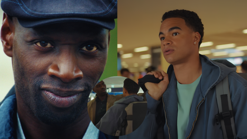 Théo Christine as Raoul embracing his father, Assane Diop (played by Omar Sy), in a terminal setting in Lupin part 4. (Image: Netflix)