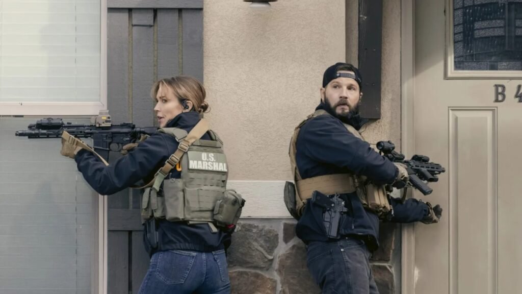 Luke Grimes s Kaycee and Arielle Kebbel as Belle in Marshals season 2 (Image: CBS)
