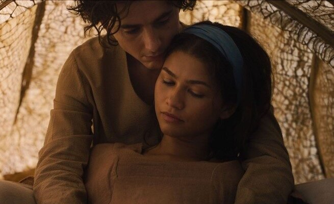Timothee Chalamet as Paul and Zendaya as Chani in Dune: Part Three